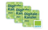 Grüne aneinandergereihte Label Digitale DATEV-Kanzlei 2020, 2021, 2022