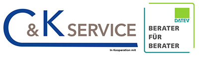 Logo „C&K Service – Kanzleiberatung aus der Praxis” und Logo DATEV „Berater für Berater”